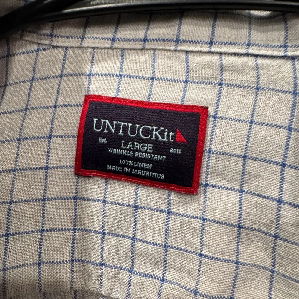 Untuckit Button Down Shirt Linen Size Large Wrinkle Resistant Checkered Office